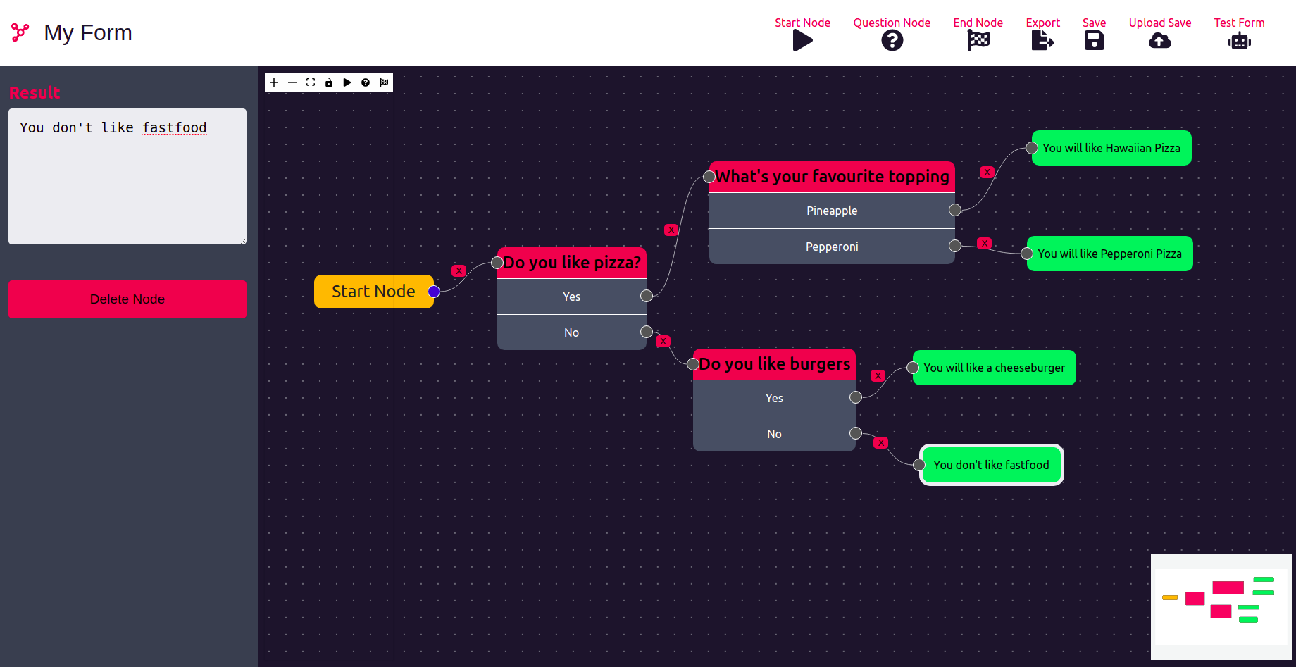 A node based form application to create forms with complex flow chart logic.
      